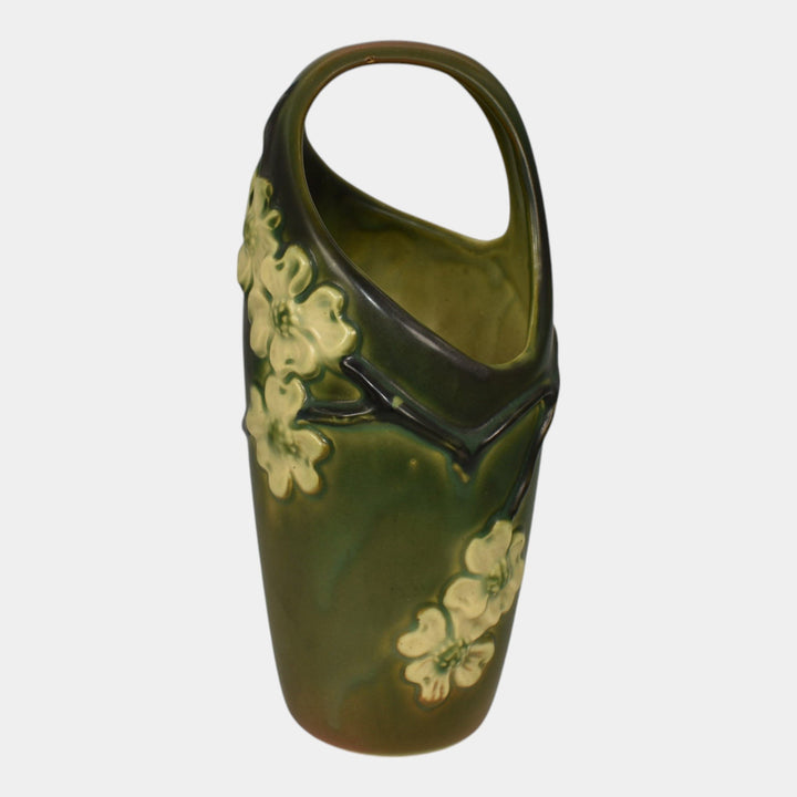Roseville Dogwood Smooth Green 1920 Vintage Art Pottery Ceramic Basket 278-10 - Just Art Pottery