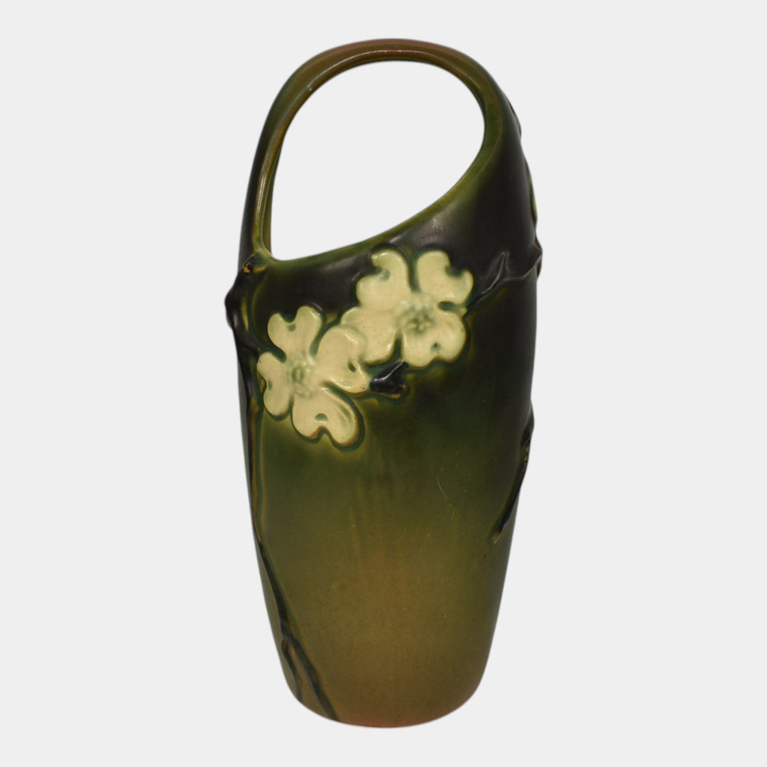 Roseville Dogwood Smooth Green 1920 Vintage Art Pottery Ceramic Basket 278-10 - Just Art Pottery
