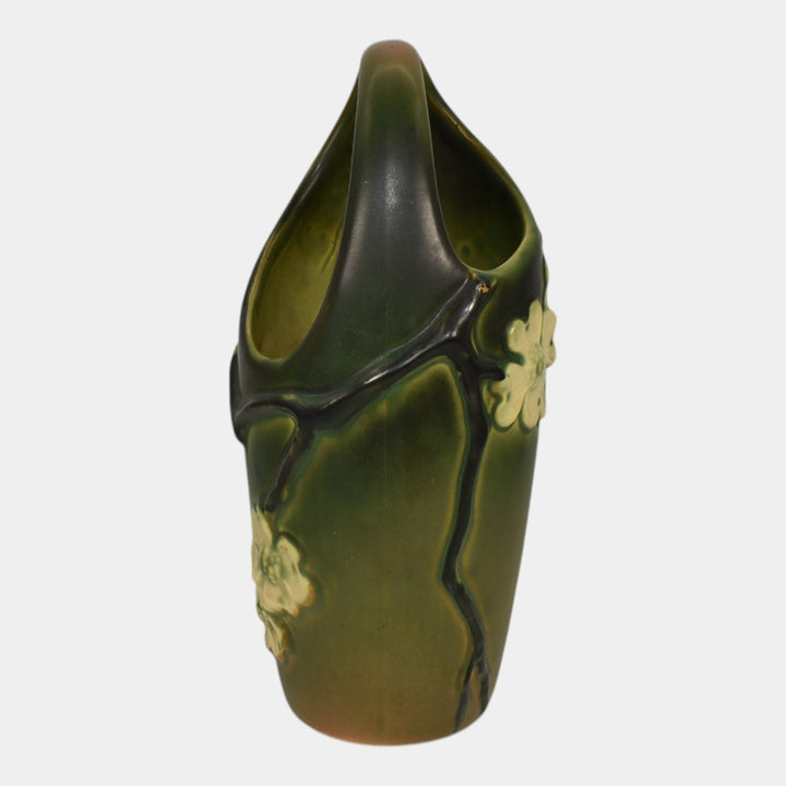 Roseville Dogwood Smooth Green 1920 Vintage Art Pottery Ceramic Basket 278-10 - Just Art Pottery