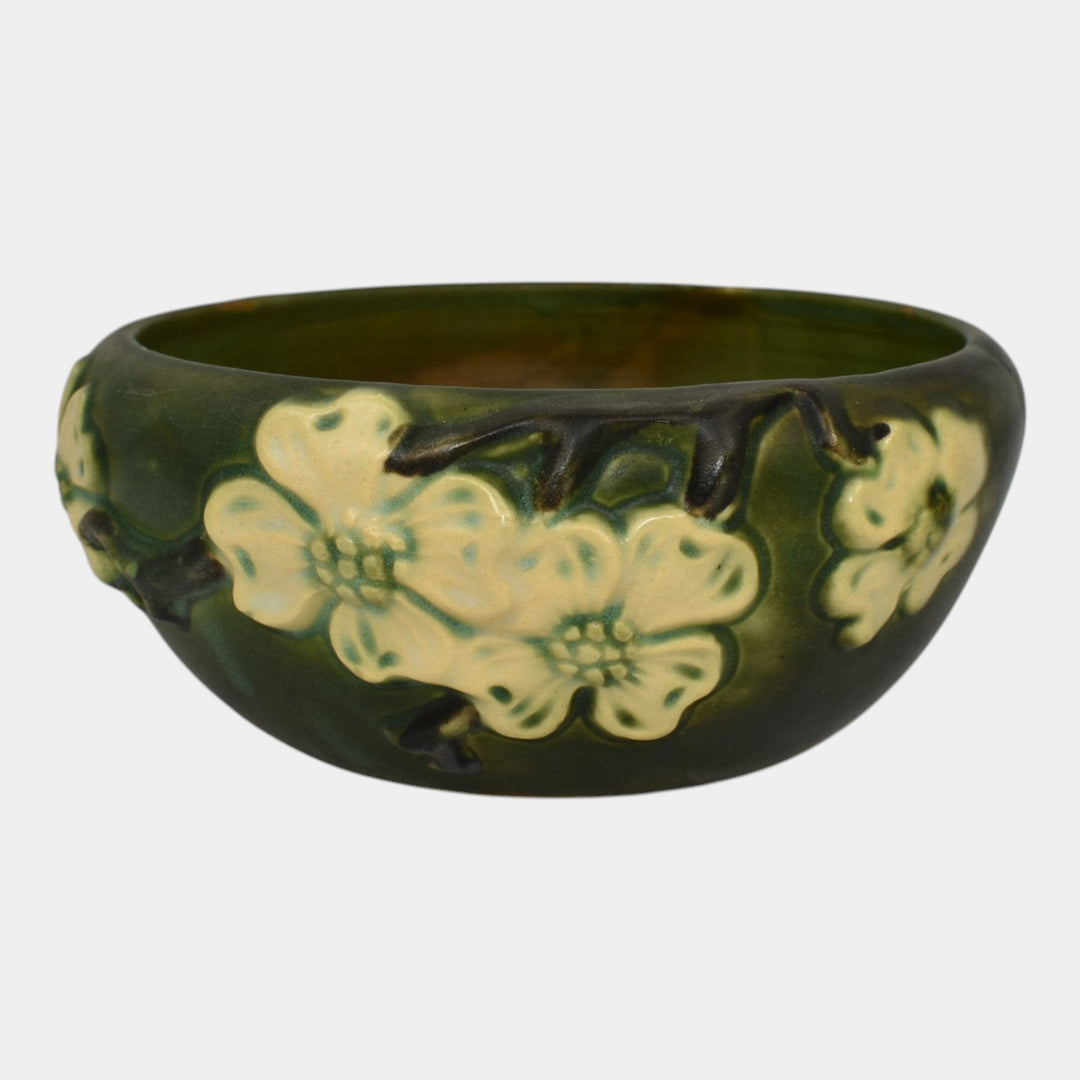 Roseville Dogwood Green Smooth 1920 Vintage Art Deco Pottery Ceramic Bowl - Just Art Pottery