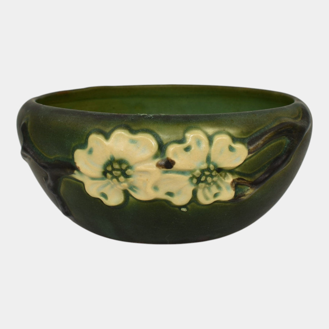 Roseville Dogwood Green Smooth 1920 Vintage Art Deco Pottery Ceramic Bowl - Just Art Pottery