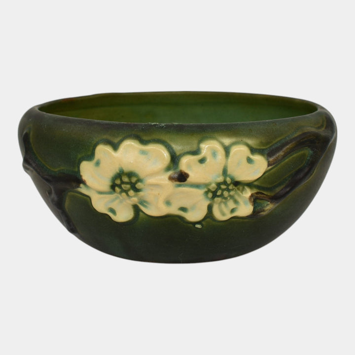 Roseville Dogwood Green Smooth 1920 Vintage Art Deco Pottery Ceramic Bowl - Just Art Pottery