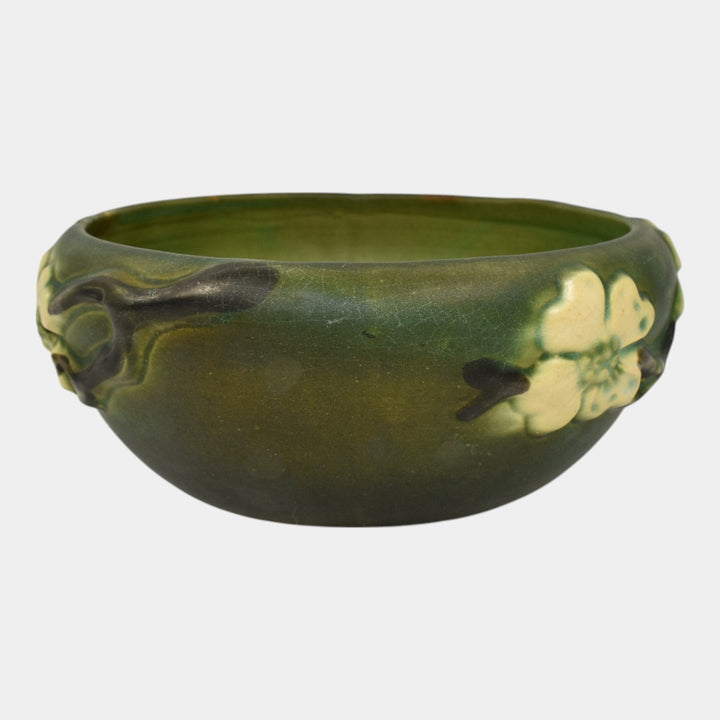 Roseville Dogwood Green Smooth 1920 Vintage Art Deco Pottery Ceramic Bowl - Just Art Pottery