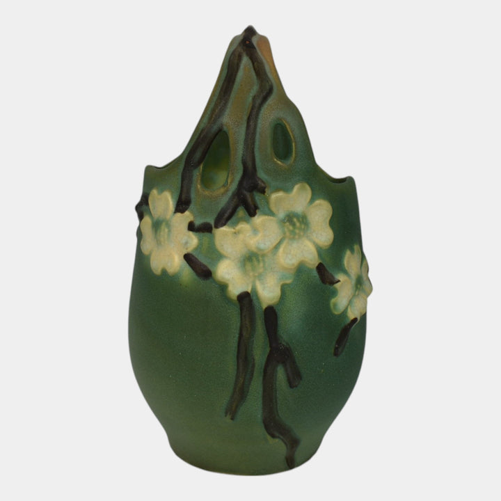 Roseville Dogwood Smooth Green 1920 Vintage Art Pottery Ceramic Basket 274-9
