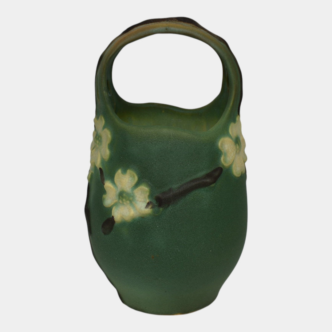 Roseville Dogwood Smooth Green 1920 Vintage Art Pottery Ceramic Basket 274-9