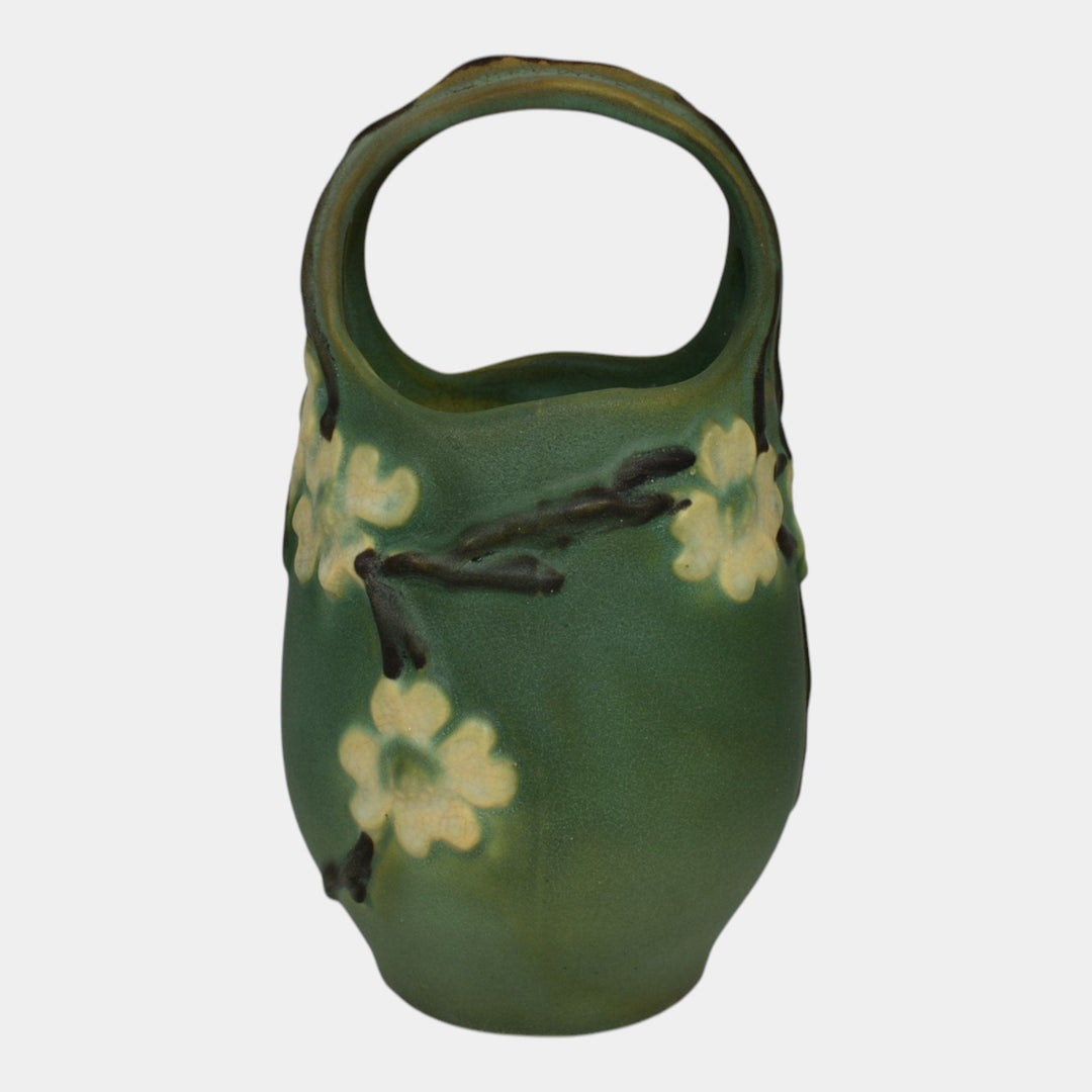 Roseville Dogwood Smooth Green 1920 Vintage Art Pottery Ceramic Basket 274-9