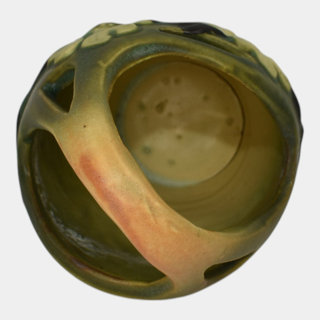 Roseville Dogwood Smooth Green 1920 Vintage Art Pottery Ceramic Basket - Just Art Pottery