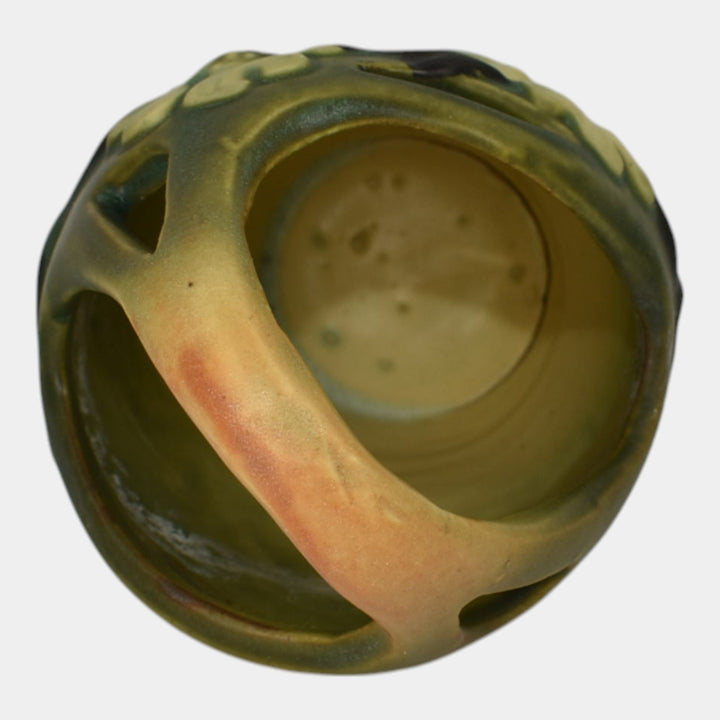 Roseville Dogwood Smooth Green 1920 Vintage Art Pottery Ceramic Basket - Just Art Pottery