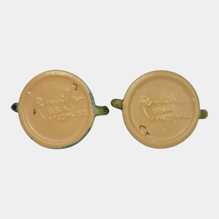 Roseville Bushberry Blue 1941 Vintage Art Pottery Ceramic Candle Holders 1147 - Just Art Pottery