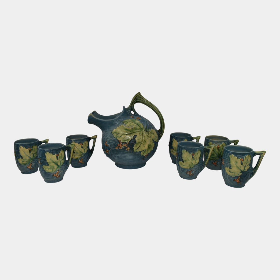 Roseville Bushberry Blue 1941 Vintage Art Pottery Pitcher 1325 Mugs 1-3 - Just Art Pottery