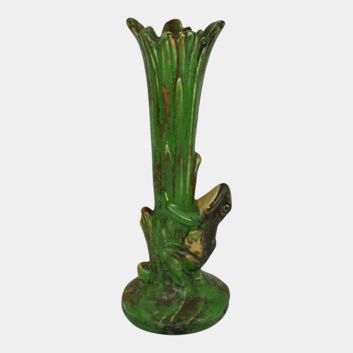 Weller Coppertone 1920s Art Pottery Climbing Frog Ceramic Vase