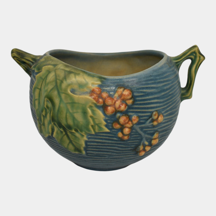 Roseville Bushberry Blue 1941 Vintage Art Pottery Ceramic Bowl 411-4
