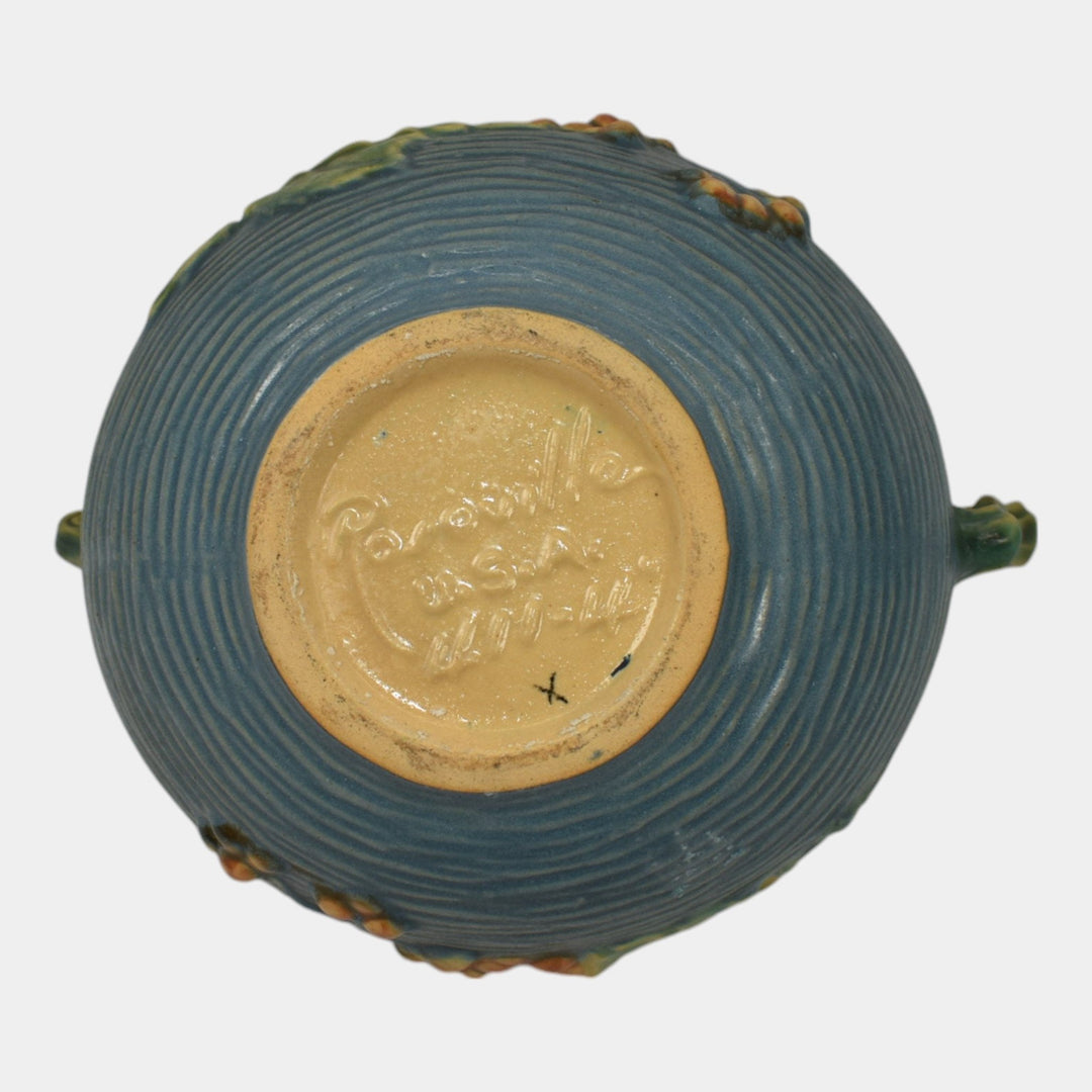 Roseville Bushberry Blue 1941 Vintage Art Pottery Ceramic Bowl 411-4