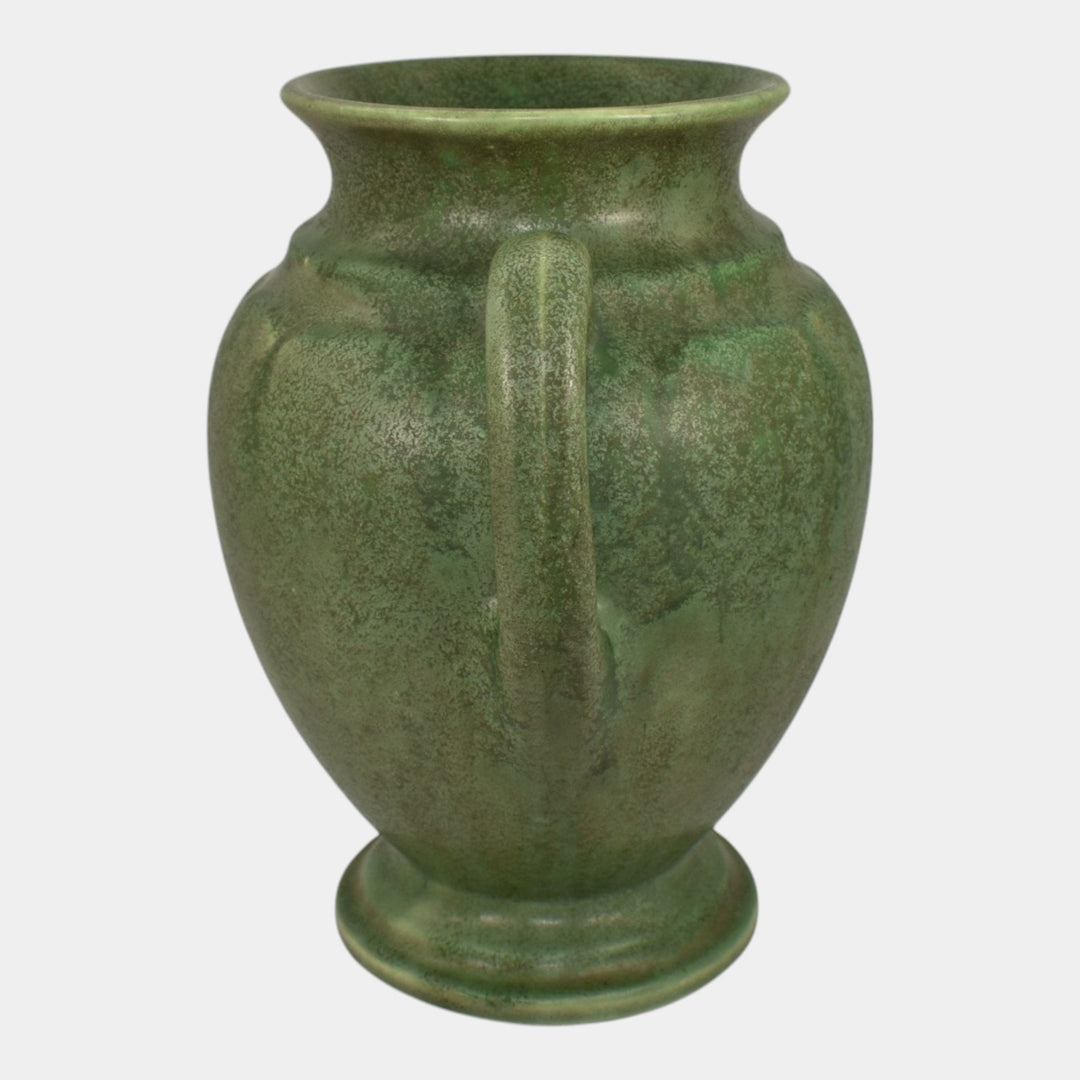 Monmouth Western Stoneware Vintage 1930s Art Pottery Green Ceramic Handled Vase