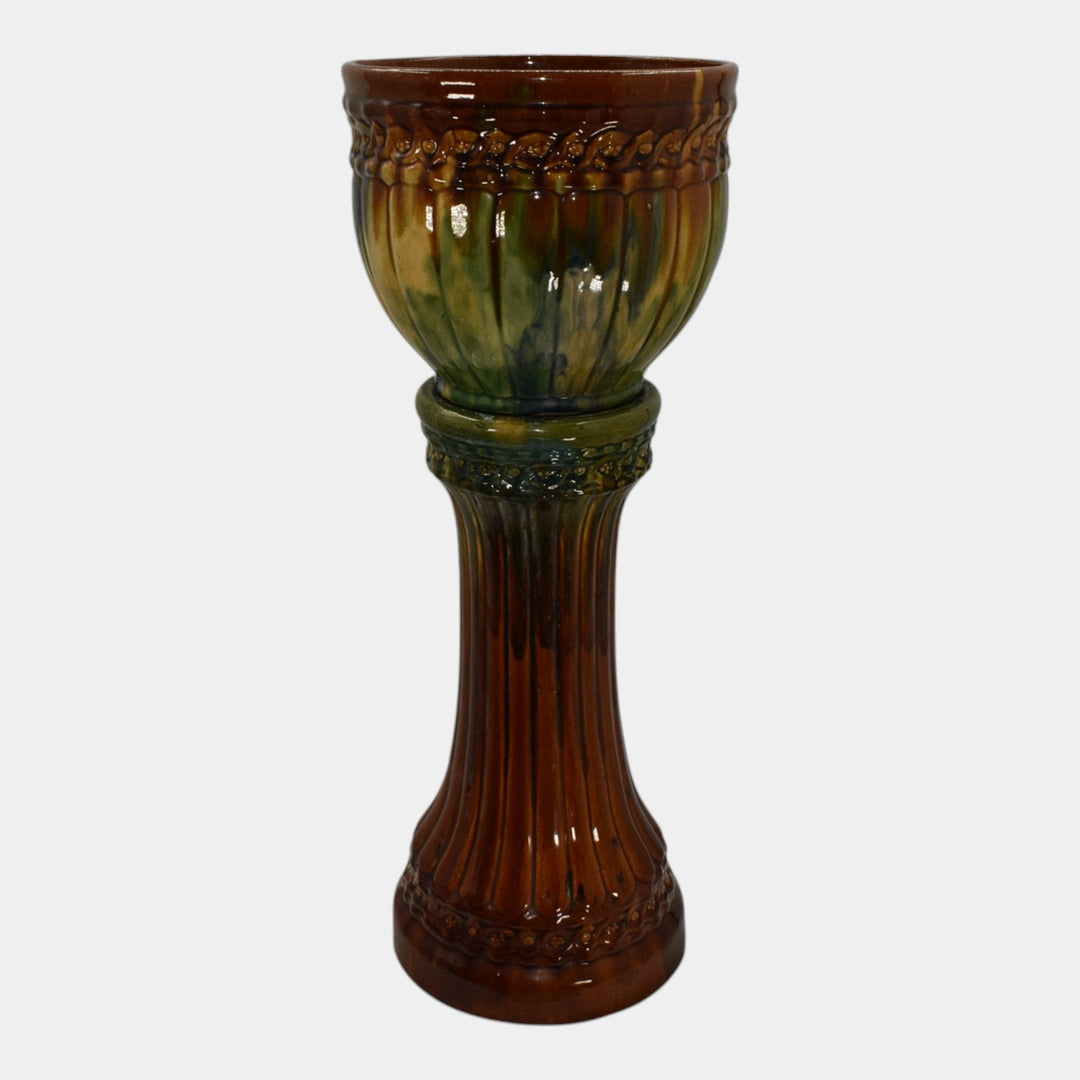 McCoy 1920s Art Deco Pottery Blended Majolica Ceramic Jardiniere And Pedestal 40 - Just Art Pottery