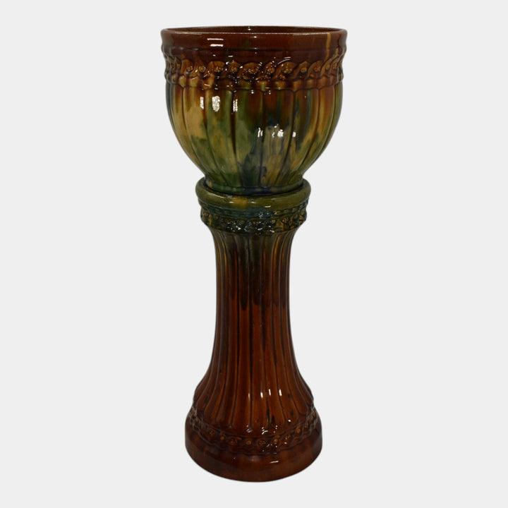 McCoy 1920s Art Deco Pottery Blended Majolica Ceramic Jardiniere And Pedestal 40 - Just Art Pottery