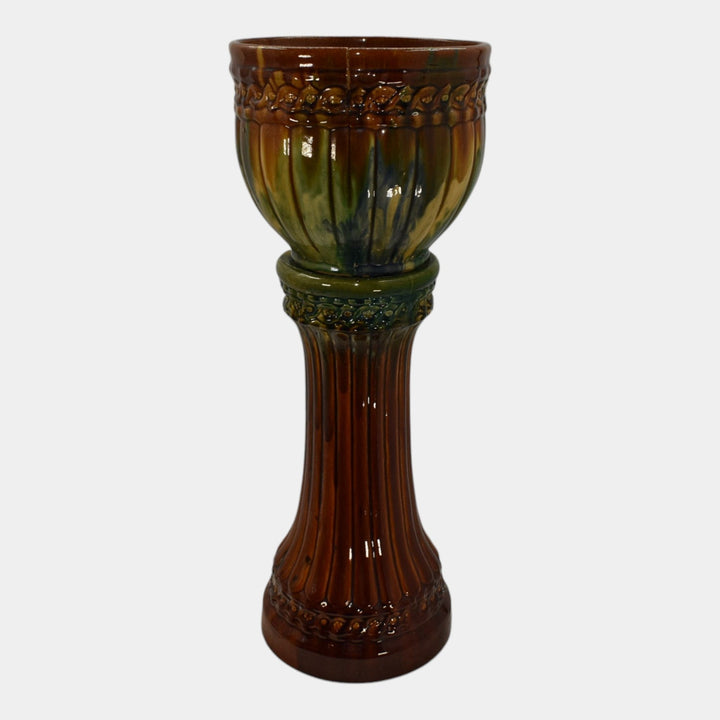 McCoy 1920s Art Deco Pottery Blended Majolica Ceramic Jardiniere And Pedestal 40 - Just Art Pottery