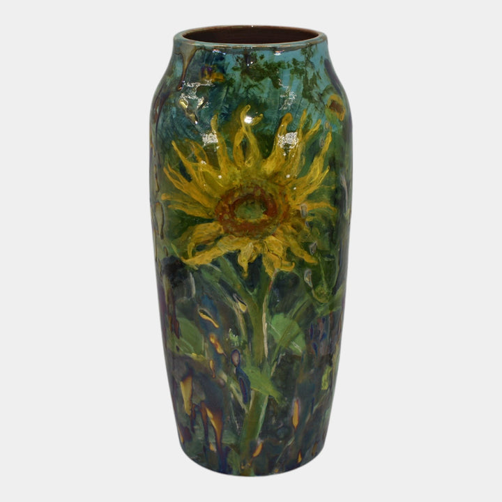 Paul Katrich Studio Art Pottery Sunflower Hand Painted Vase 1675 Follow The Sun