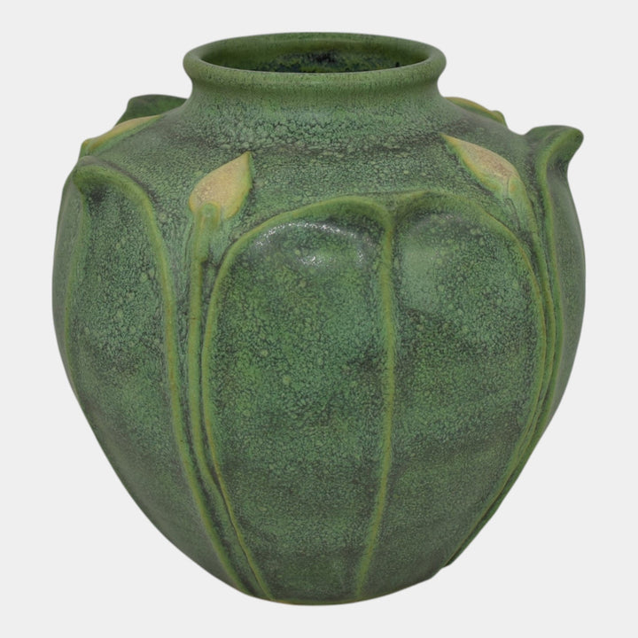 Jemerick Studio Pottery Arts And Crafts Matte Green Bulbous Vase