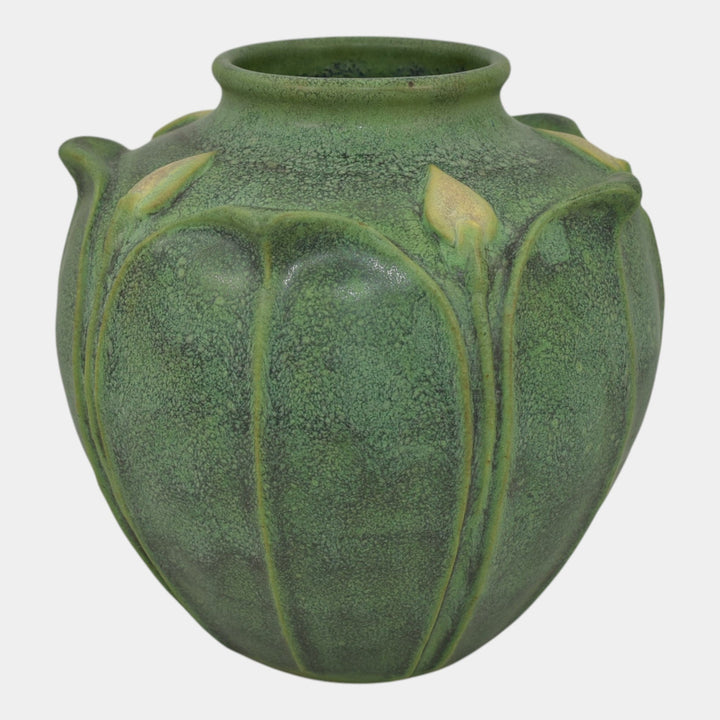 Jemerick Studio Pottery Arts And Crafts Matte Green Bulbous Vase