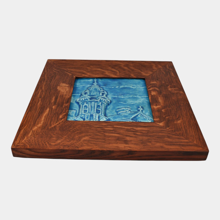Paul Katrich Studio Art Pottery Blue Framed Hand Made Architectural Scenic Tile - Just Art Pottery