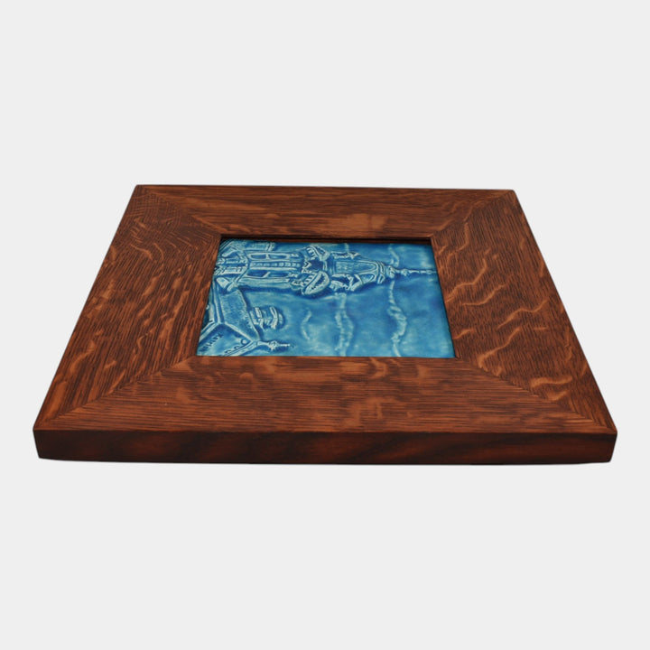 Paul Katrich Studio Art Pottery Blue Framed Hand Made Architectural Scenic Tile - Just Art Pottery