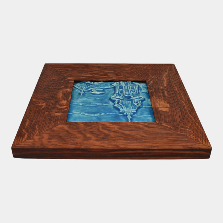 Paul Katrich Studio Art Pottery Blue Framed Hand Made Architectural Scenic Tile - Just Art Pottery