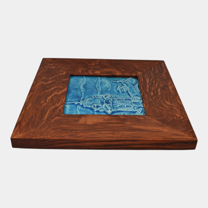 Paul Katrich Studio Art Pottery Blue Framed Hand Made Architectural Scenic Tile - Just Art Pottery