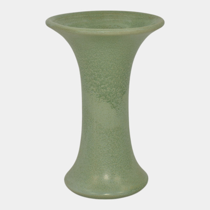 Haeger 1920s Art Pottery Geranium Leaf Frosted Matte Green Flared Vase