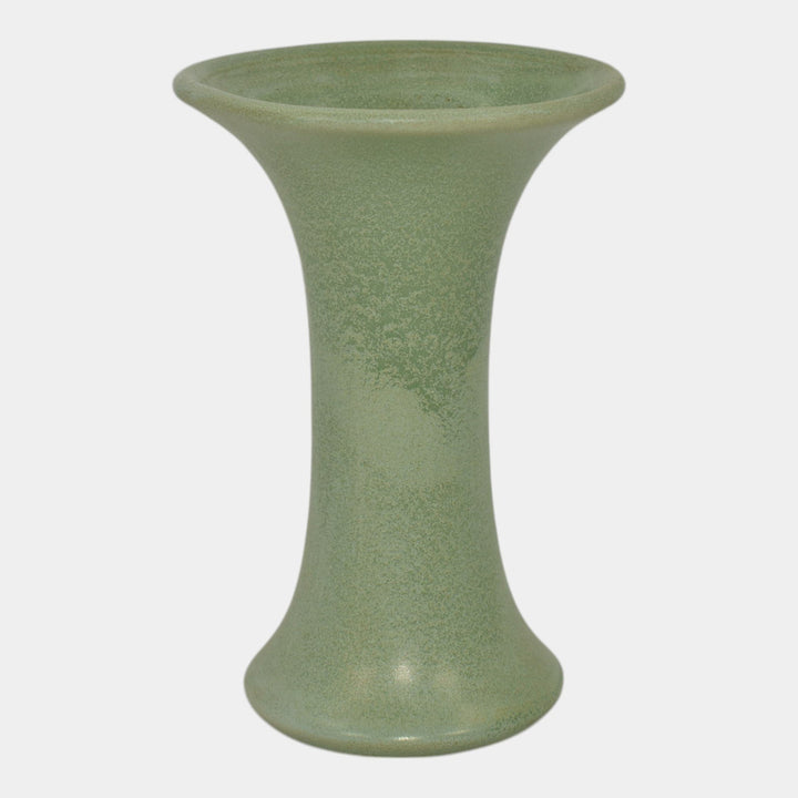 Haeger 1920s Art Pottery Geranium Leaf Frosted Matte Green Flared Vase - Just Art Pottery