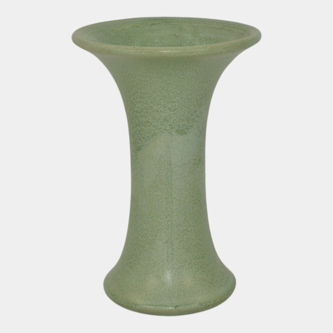 Haeger 1920s Art Pottery Geranium Leaf Frosted Matte Green Flared Vase
