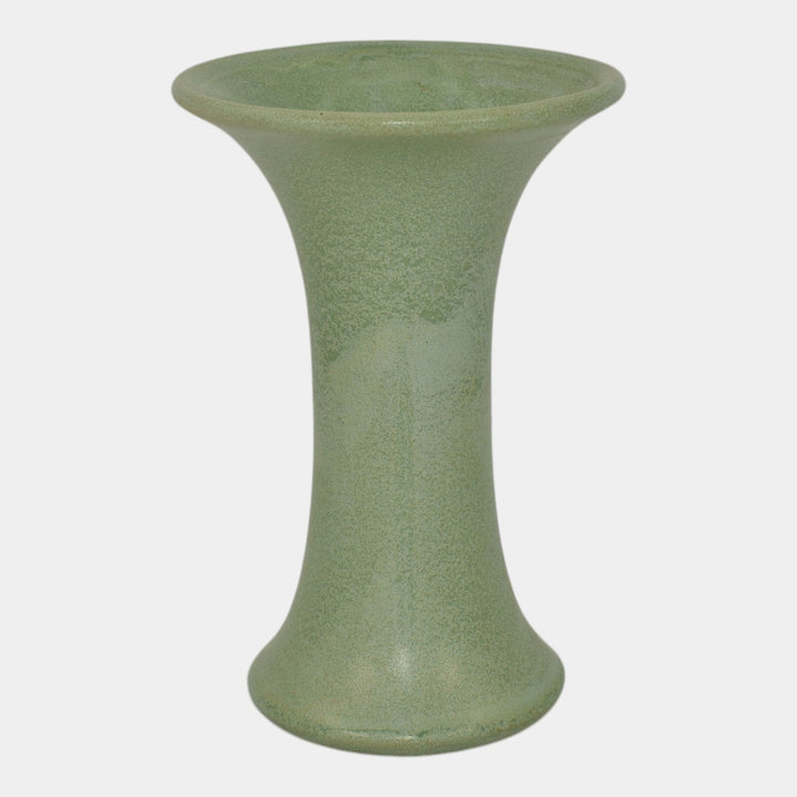 Haeger 1920s Art Pottery Geranium Leaf Frosted Matte Green Flared Vase