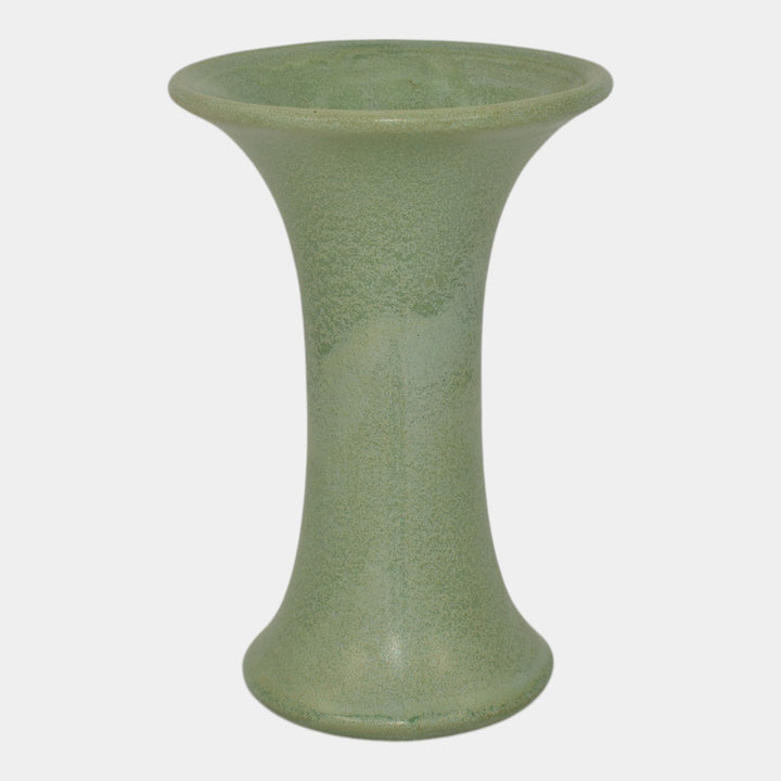Haeger 1920s Art Pottery Geranium Leaf Frosted Matte Green Flared Vase - Just Art Pottery