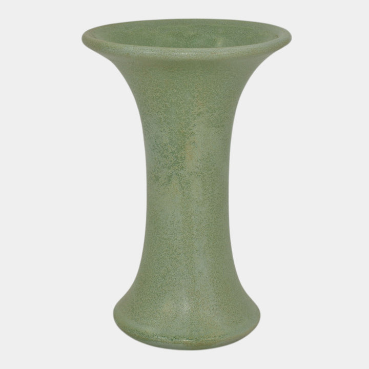 Haeger 1920s Art Pottery Geranium Leaf Frosted Matte Green Flared Vase