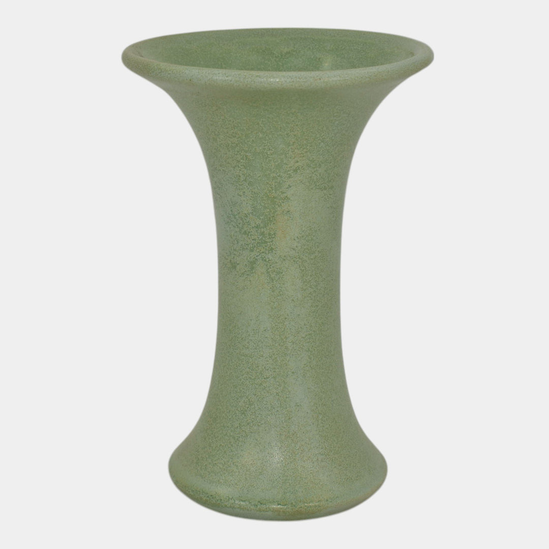 Haeger 1920s Art Pottery Geranium Leaf Frosted Matte Green Flared Vase - Just Art Pottery