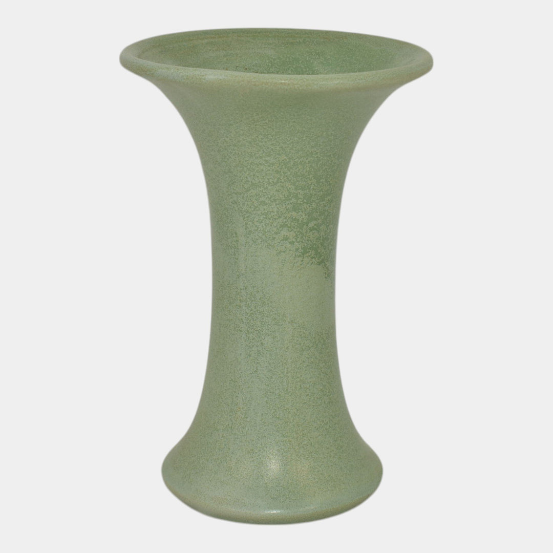 Haeger 1920s Art Pottery Geranium Leaf Frosted Matte Green Flared Vase - Just Art Pottery