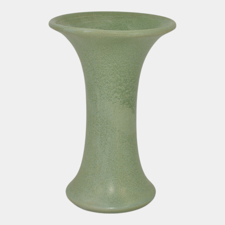 Haeger 1920s Art Pottery Geranium Leaf Frosted Matte Green Flared Vase - Just Art Pottery