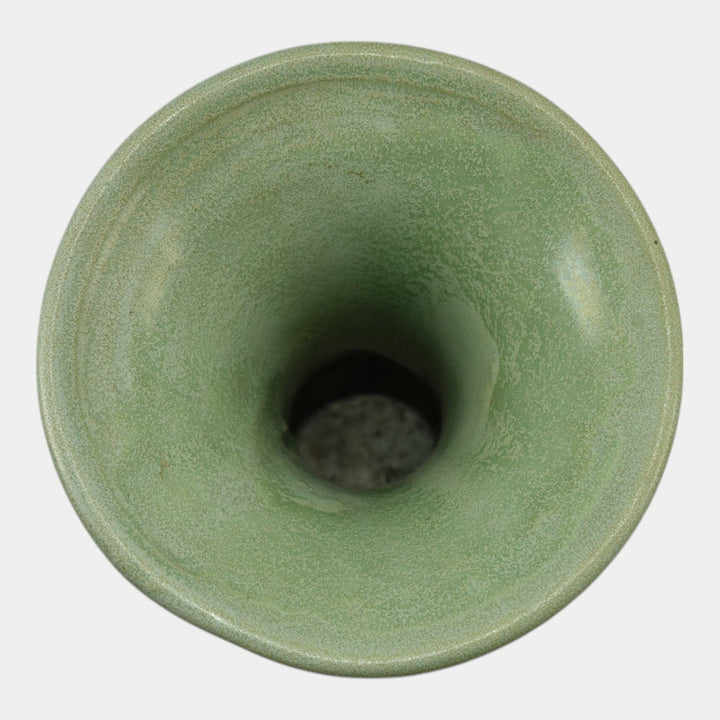 Haeger 1920s Art Pottery Geranium Leaf Frosted Matte Green Flared Vase