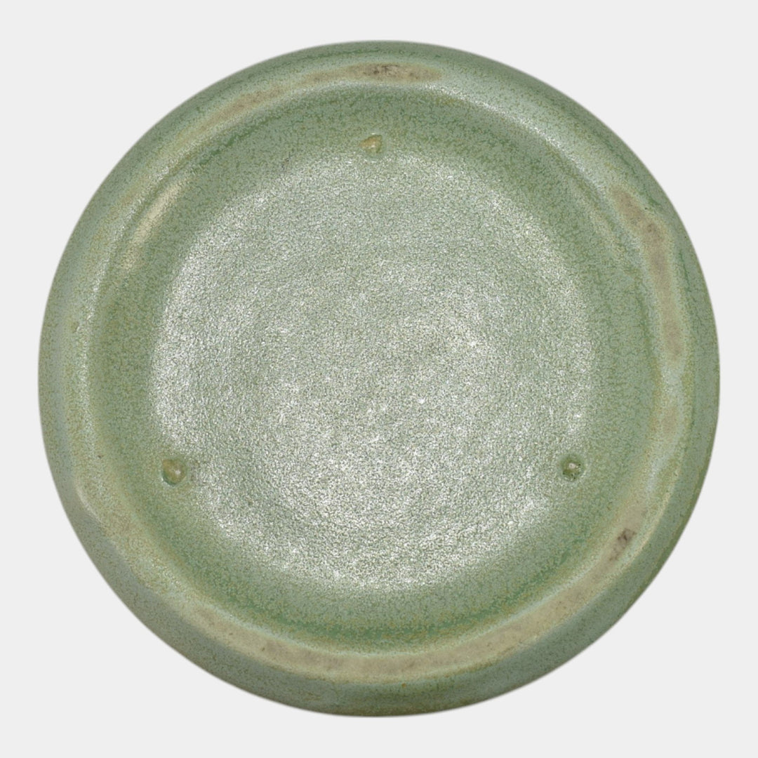 Haeger 1920s Art Pottery Geranium Leaf Frosted Matte Green Flared Vase