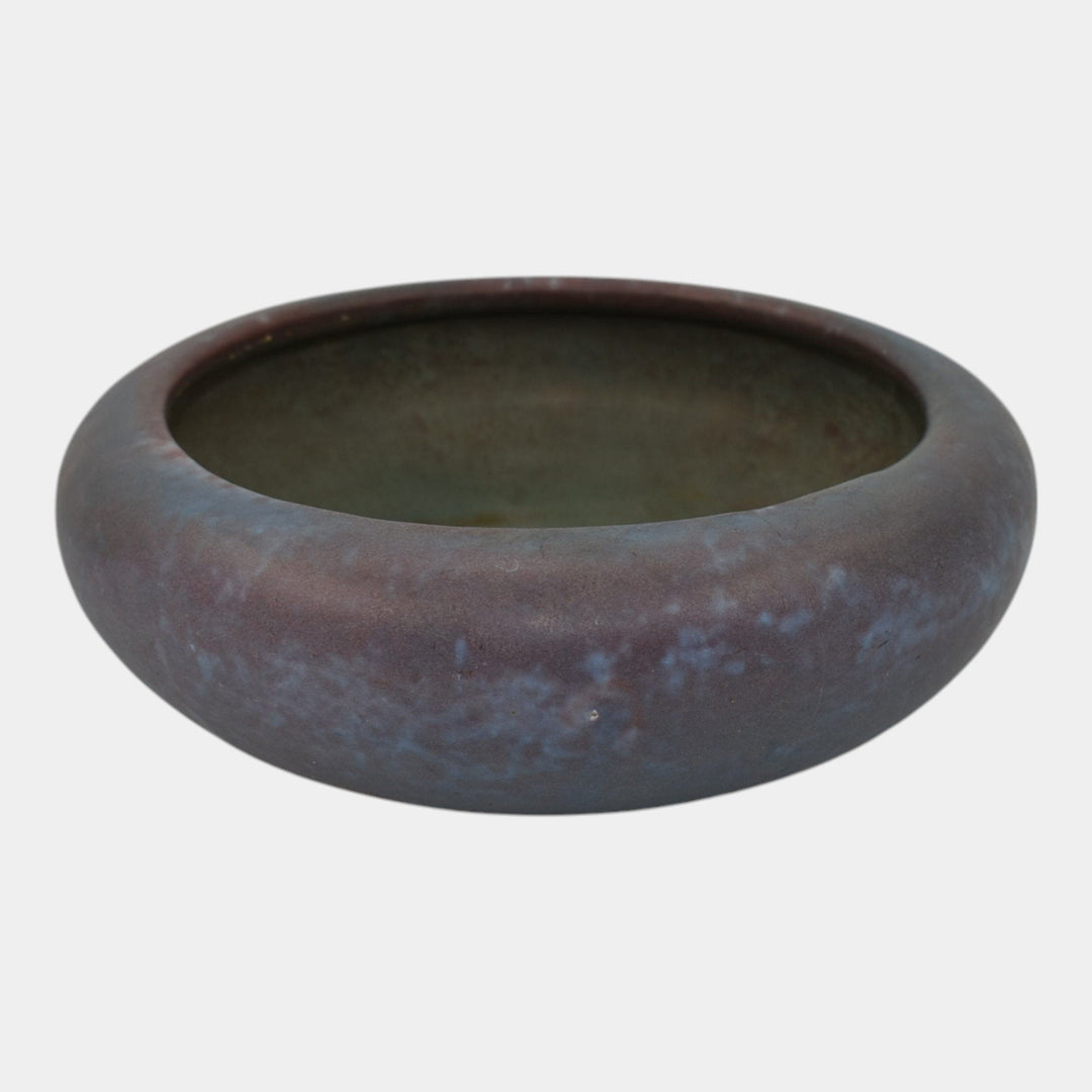 Roseville Early Carnelian 1916 Arts and Crafts Pottery Matte Blue Low Bowl - Just Art Pottery