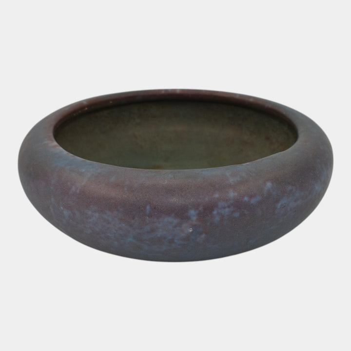 Roseville Early Carnelian 1916 Arts and Crafts Pottery Matte Blue Low Bowl - Just Art Pottery
