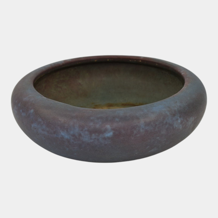 Roseville Early Carnelian 1916 Arts and Crafts Pottery Matte Blue Low Bowl - Just Art Pottery