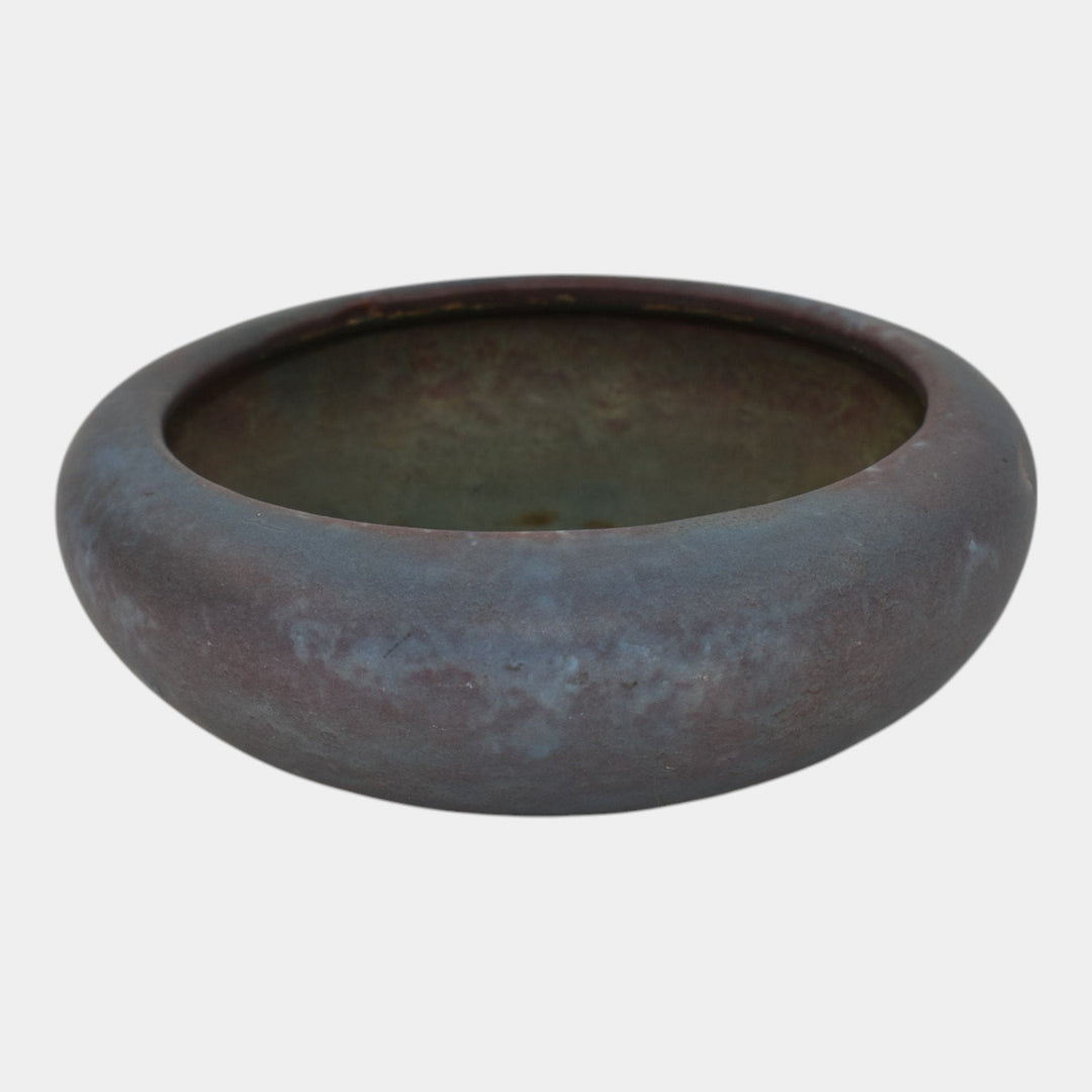 Roseville Early Carnelian 1916 Arts and Crafts Pottery Matte Blue Low Bowl - Just Art Pottery