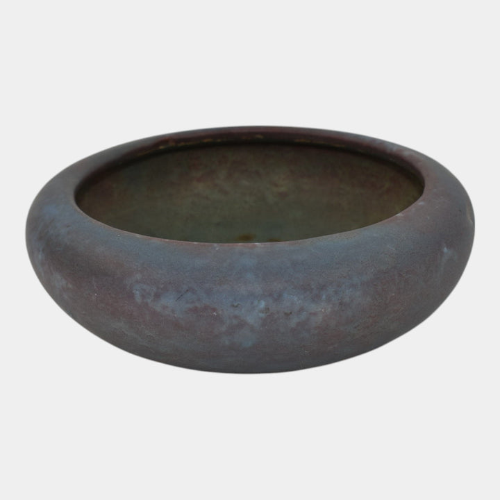 Roseville Early Carnelian 1916 Arts and Crafts Pottery Matte Blue Low Bowl - Just Art Pottery