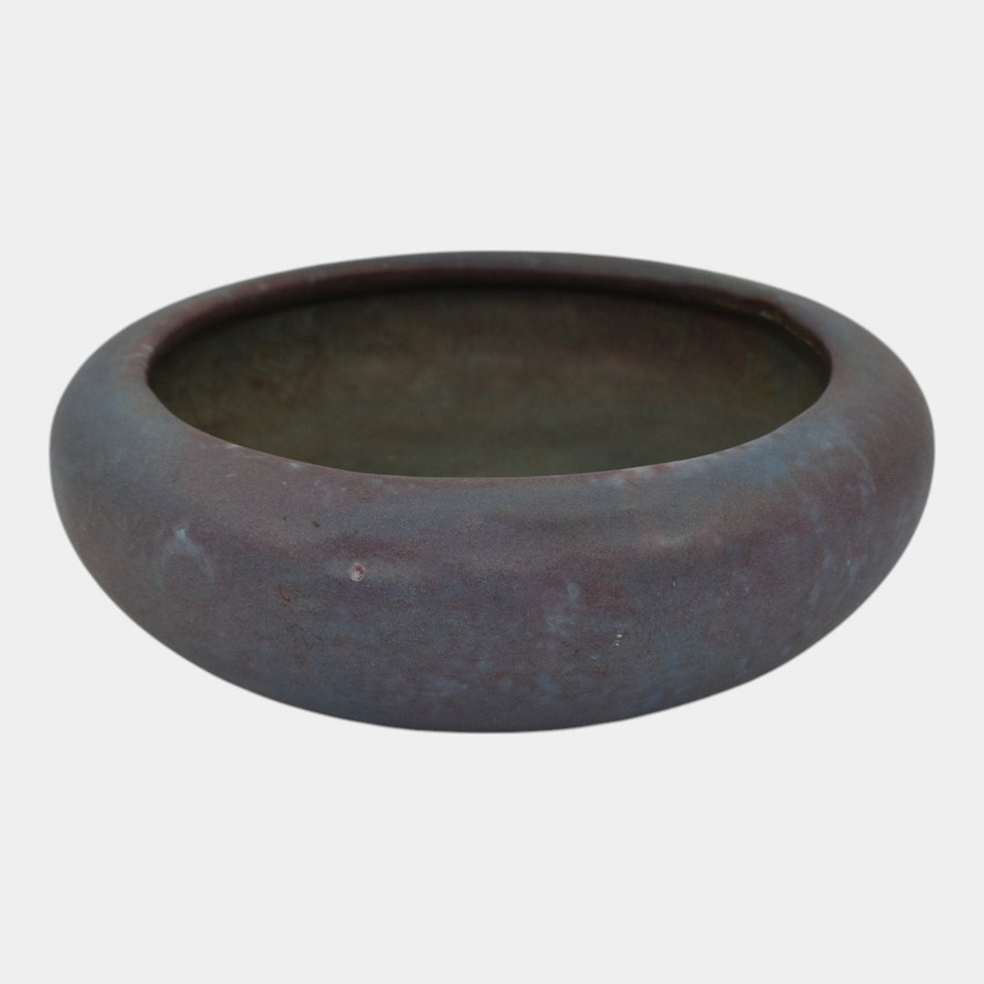 Roseville Early Carnelian 1916 Arts and Crafts Pottery Matte Blue Low Bowl - Just Art Pottery