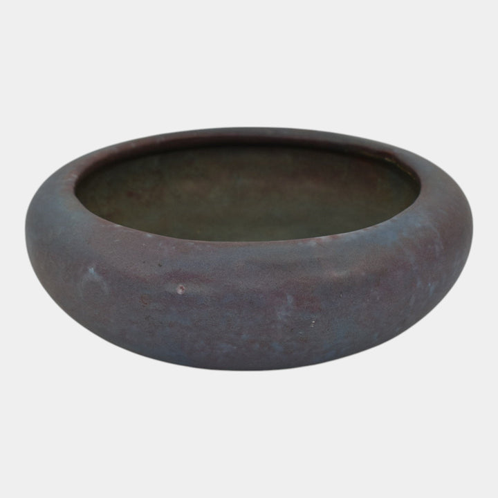 Roseville Early Carnelian 1916 Arts and Crafts Pottery Matte Blue Low Bowl - Just Art Pottery