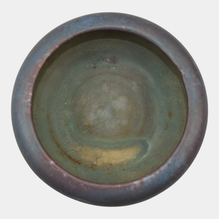 Roseville Early Carnelian 1916 Arts and Crafts Pottery Matte Blue Low Bowl - Just Art Pottery