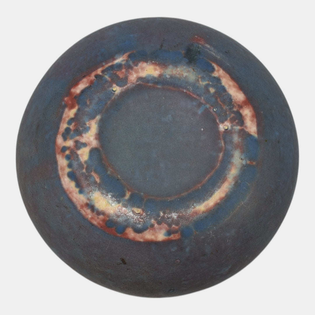 Roseville Early Carnelian 1916 Arts and Crafts Pottery Matte Blue Low Bowl - Just Art Pottery