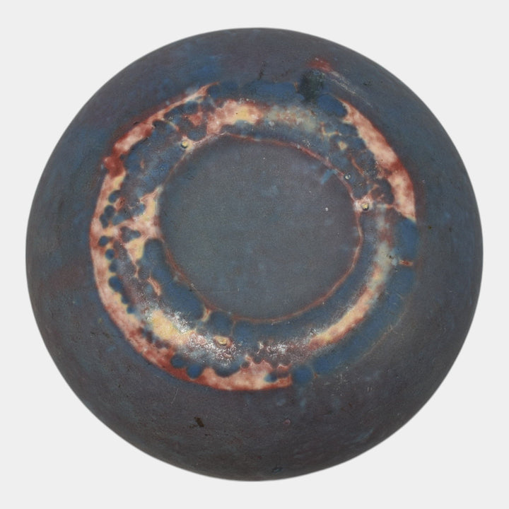 Roseville Early Carnelian 1916 Arts and Crafts Pottery Matte Blue Low Bowl - Just Art Pottery