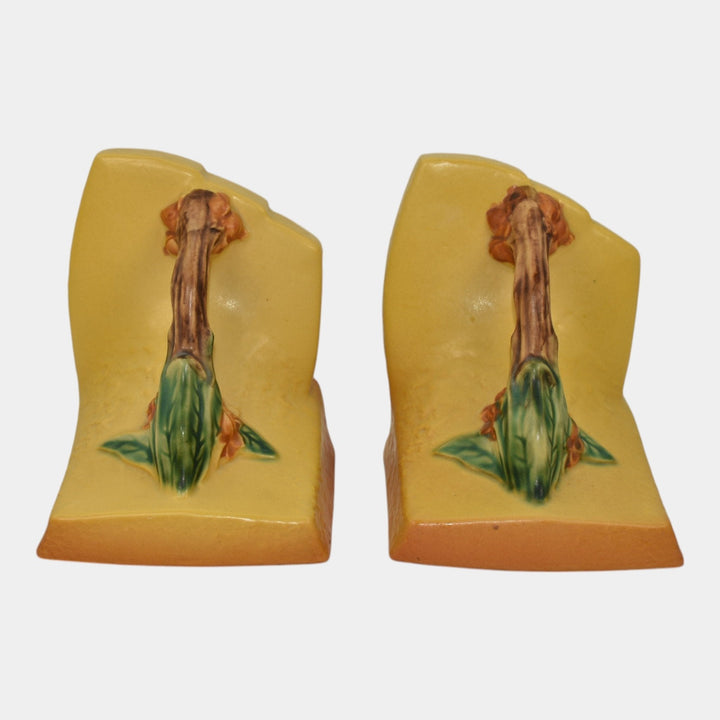 Roseville Bittersweet Yellow 1951 Vintage Art Pottery Ceramic Bookends 859